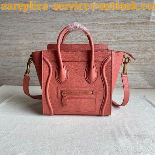 Replica Celine Nano Luggage Tote Bag In Orange Drummed Calfskin 4