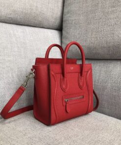 Replica Celine Nano Luggage Tote Bag In Red Drummed Calfskin