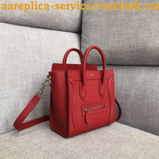 Replica Celine Nano Luggage Tote Bag In Red Drummed Calfskin