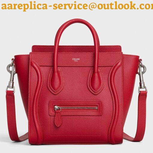 Replica Celine Nano Luggage Tote Bag In Red Drummed Calfskin 3