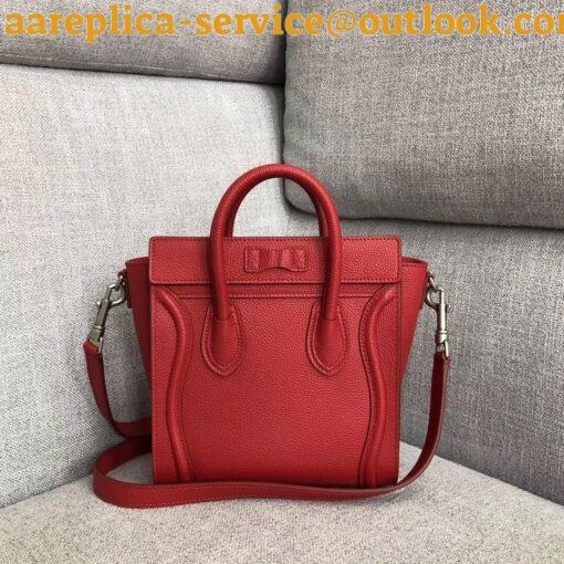 Replica Celine Nano Luggage Tote Bag In Red Drummed Calfskin 4