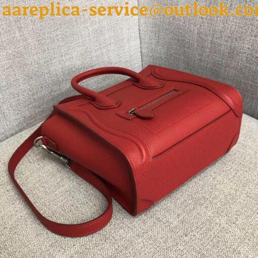 Replica Celine Nano Luggage Tote Bag In Red Drummed Calfskin 7