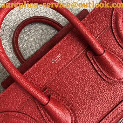 Replica Celine Nano Luggage Tote Bag In Red Drummed Calfskin 9