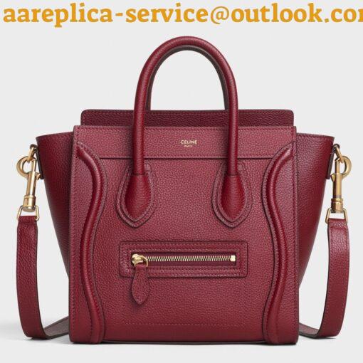 Replica Celine Nano Luggage Tote Bag In Ruby Drummed Calfskin