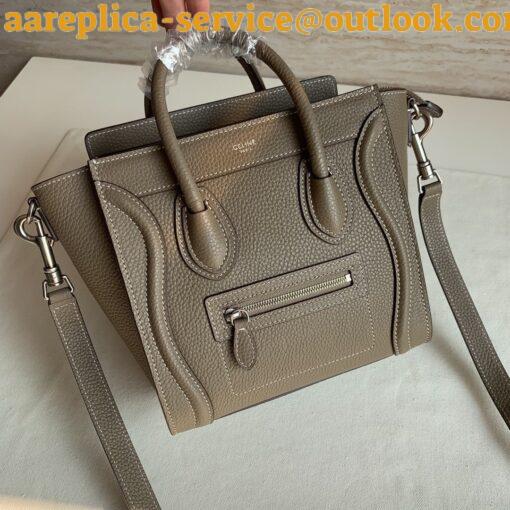 Replica Celine Nano Luggage Tote Bag In Souris Drummed Calfskin 8