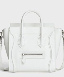 Replica Celine Nano Luggage Tote Bag In White Drummed Calfskin