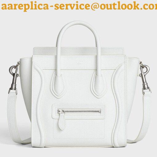 Replica Celine Nano Luggage Tote Bag In White Drummed Calfskin