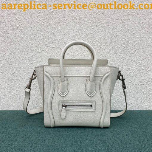 Replica Celine Nano Luggage Tote Bag In White Drummed Calfskin 4