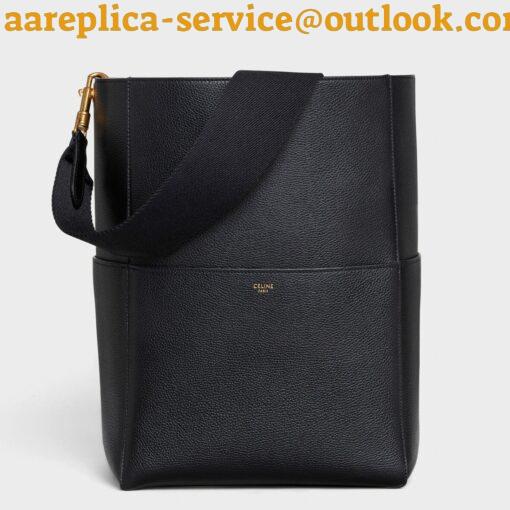 Replica Celine Sangle Bucket Bag In Black Grained Calfskin