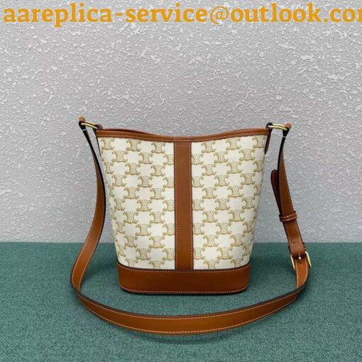 Replica Celine Small Bucket Bag In White Triomphe Canvas 4