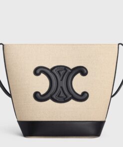 Replica Celine Small Bucket Cuir Triomphe In White Textile