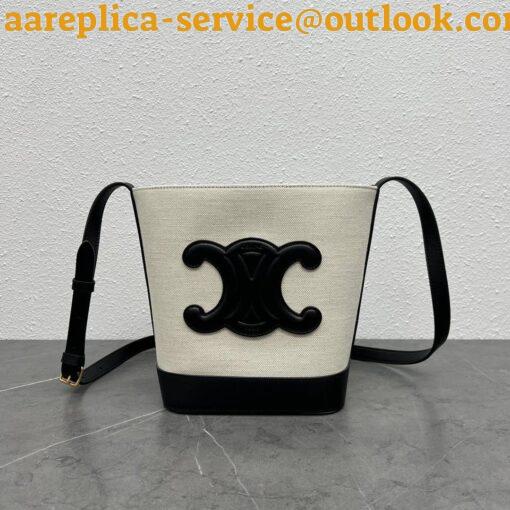 Replica Celine Small Bucket Cuir Triomphe In White Textile 4