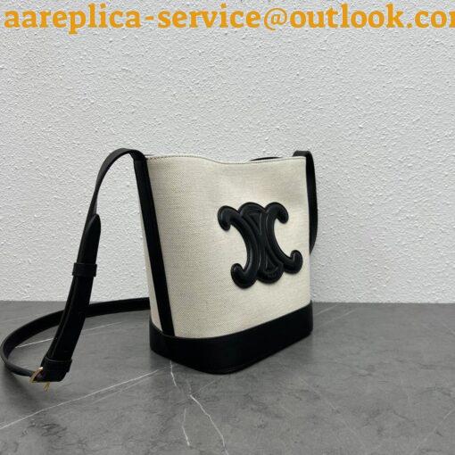 Replica Celine Small Bucket Cuir Triomphe In White Textile 5