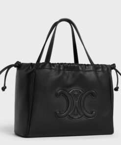 Replica Celine Small Cabas Drawstring Cuir Triomphe Bag in Black Calfskin