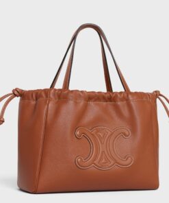 Replica Celine Small Cabas Drawstring Cuir Triomphe Bag in Brown Calfskin