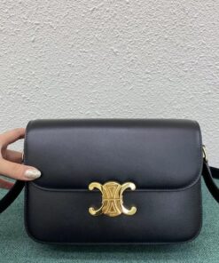 Replica Celine Triomphe Medium Bag In Black Smooth Calfskin