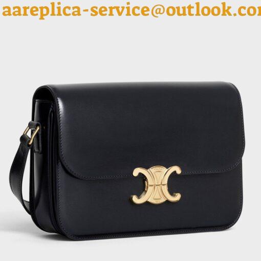 Replica Celine Triomphe Medium Bag In Black Smooth Calfskin 6