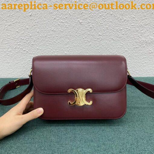 Replica Celine Triomphe Medium Bag In Bordeaux Smooth Calfskin 4