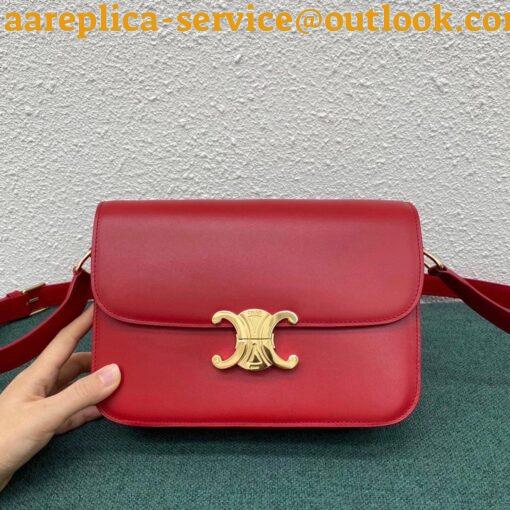 Replica Celine Triomphe Medium Bag In Red Smooth Calfskin 6