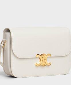 Replica Celine Triomphe Medium Bag In White Smooth Calfskin