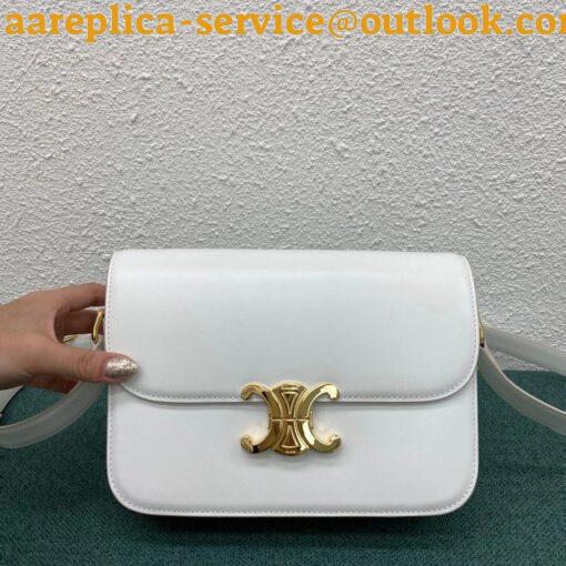 Replica Celine Triomphe Medium Bag In White Smooth Calfskin 4