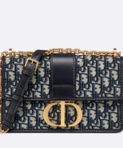 Replica Dior 30 Montaigne Bag with Chain in Blue Oblique Jacquard