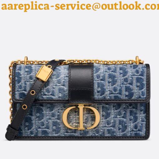 Replica Dior 30 Montaigne East-West Bag with Chain in Blue Denim Oblique Jacquard