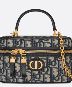 Replica Dior 30 Montaigne Mini Vanity Case in Blue Oblique Jacquard