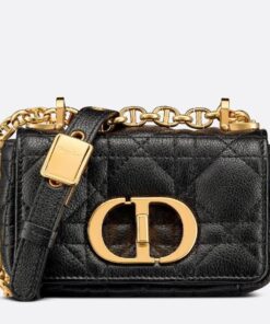 Replica Dior Caro Micro Bag In Black Cannage Calfskin