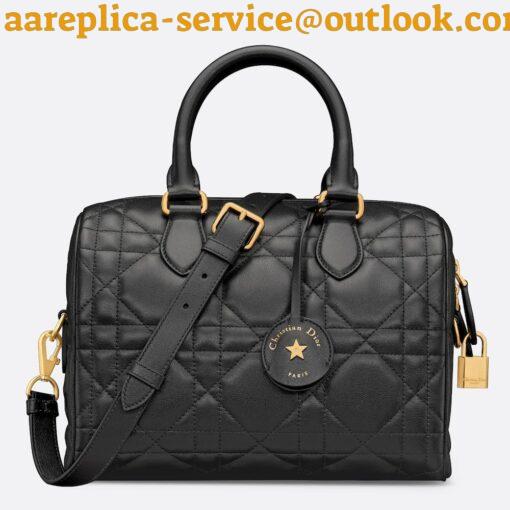 Replica Dior Groove 25 Bag in Black Macrocannage Calfskin