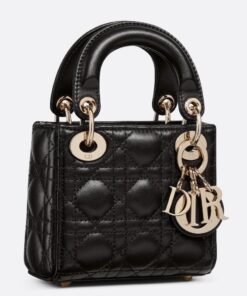 Replica Dior Lady Dior Micro Bag In Black Cannage Lambskin