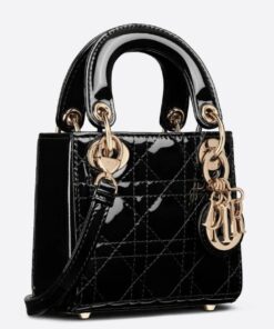 Replica Dior Lady Dior Micro Bag In Black Patent Cannage Calfskin