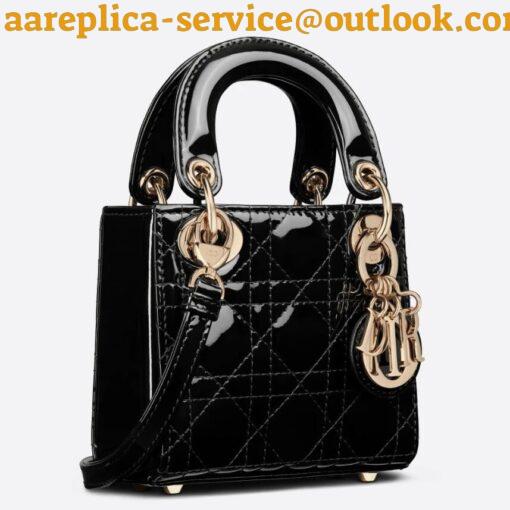 Replica Dior Lady Dior Micro Bag In Black Patent Cannage Calfskin