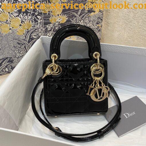 Replica Dior Lady Dior Micro Bag In Black Patent Cannage Calfskin 8