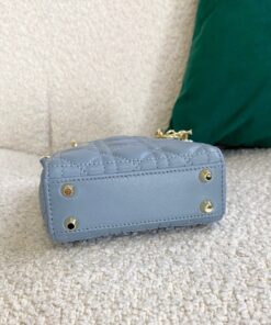 Replica Dior Lady Dior Micro Bag In Blue Cannage Lambskin 2