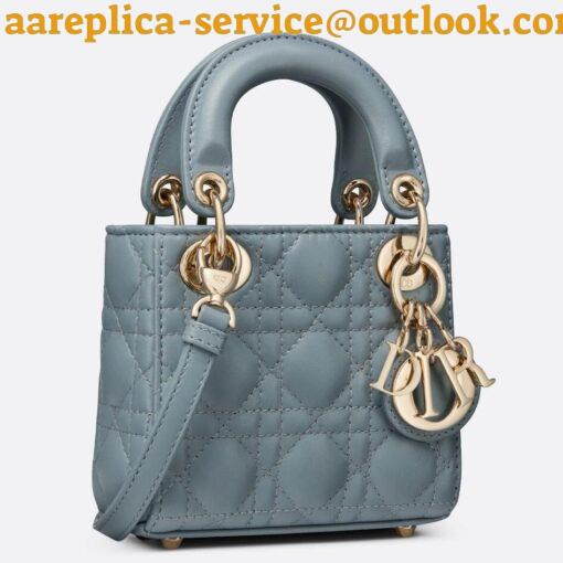 Replica Dior Lady Dior Micro Bag In Blue Cannage Lambskin 3