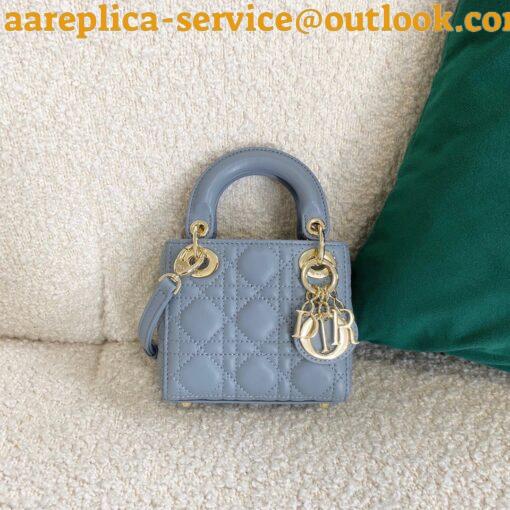 Replica Dior Lady Dior Micro Bag In Blue Cannage Lambskin 7