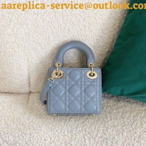 Replica Dior Lady Dior Micro Bag In Blue Cannage Lambskin 8