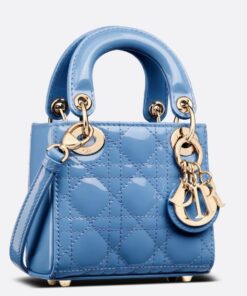 Replica Dior Lady Dior Micro Bag In Blue Patent Cannage Calfskin