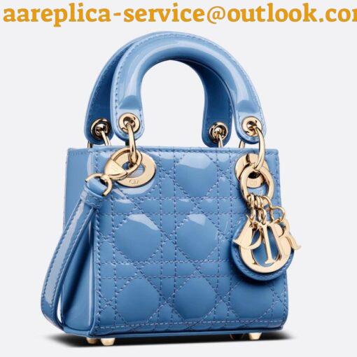 Replica Dior Lady Dior Micro Bag In Blue Patent Cannage Calfskin