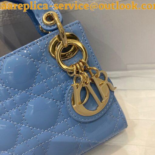 Replica Dior Lady Dior Micro Bag In Blue Patent Cannage Calfskin 3