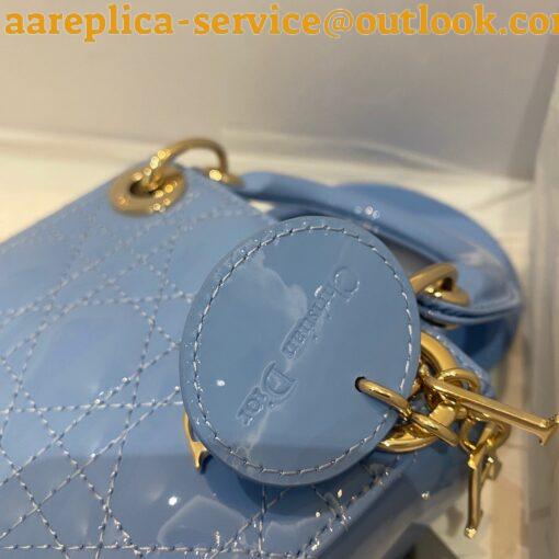 Replica Dior Lady Dior Micro Bag In Blue Patent Cannage Calfskin 5