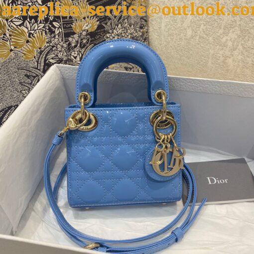 Replica Dior Lady Dior Micro Bag In Blue Patent Cannage Calfskin 6