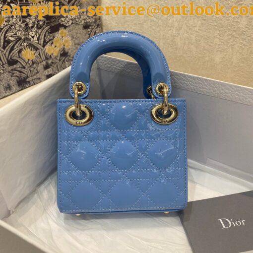 Replica Dior Lady Dior Micro Bag In Blue Patent Cannage Calfskin 7