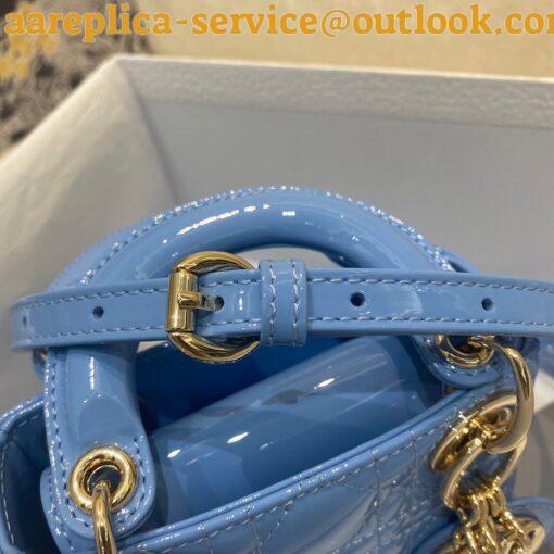 Replica Dior Lady Dior Micro Bag In Blue Patent Cannage Calfskin 8