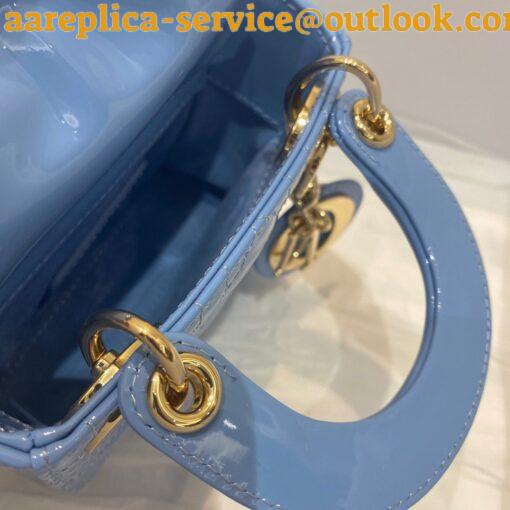 Replica Dior Lady Dior Micro Bag In Blue Patent Cannage Calfskin 10