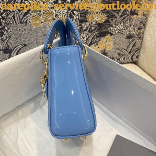 Replica Dior Lady Dior Micro Bag In Blue Patent Cannage Calfskin 11