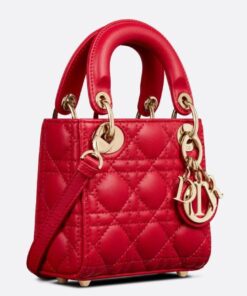 Replica Dior Lady Dior Micro Bag In Red Cannage Lambskin