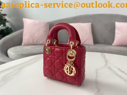 Replica Dior Lady Dior Micro Bag In Red Cannage Lambskin 3