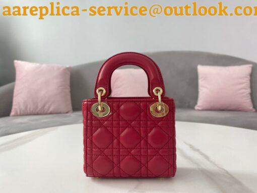 Replica Dior Lady Dior Micro Bag In Red Cannage Lambskin 4